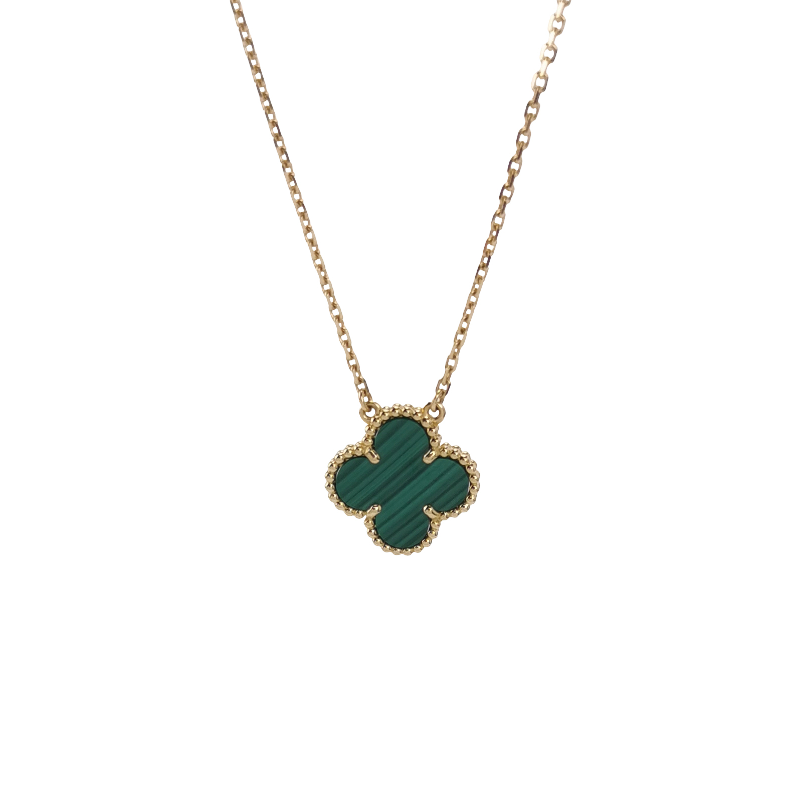 Vintage Alhambra18K黄金孔雀石四叶草项链