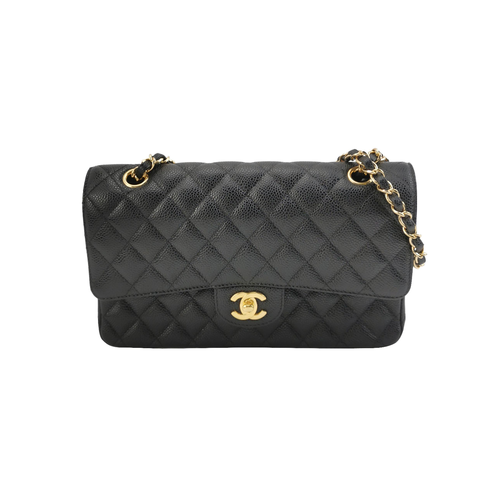 Classic Flap 经典款中号牛皮菱格绗缝双C扣皮穿链单肩包
