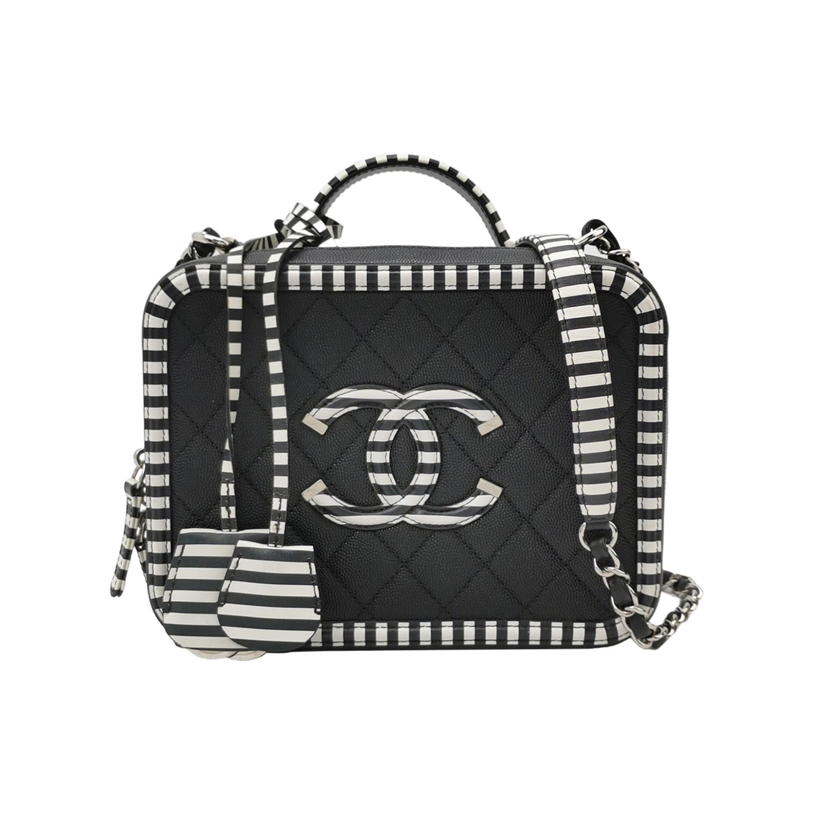 Vanity Case中号牛皮斑马纹双C标识斜挎包