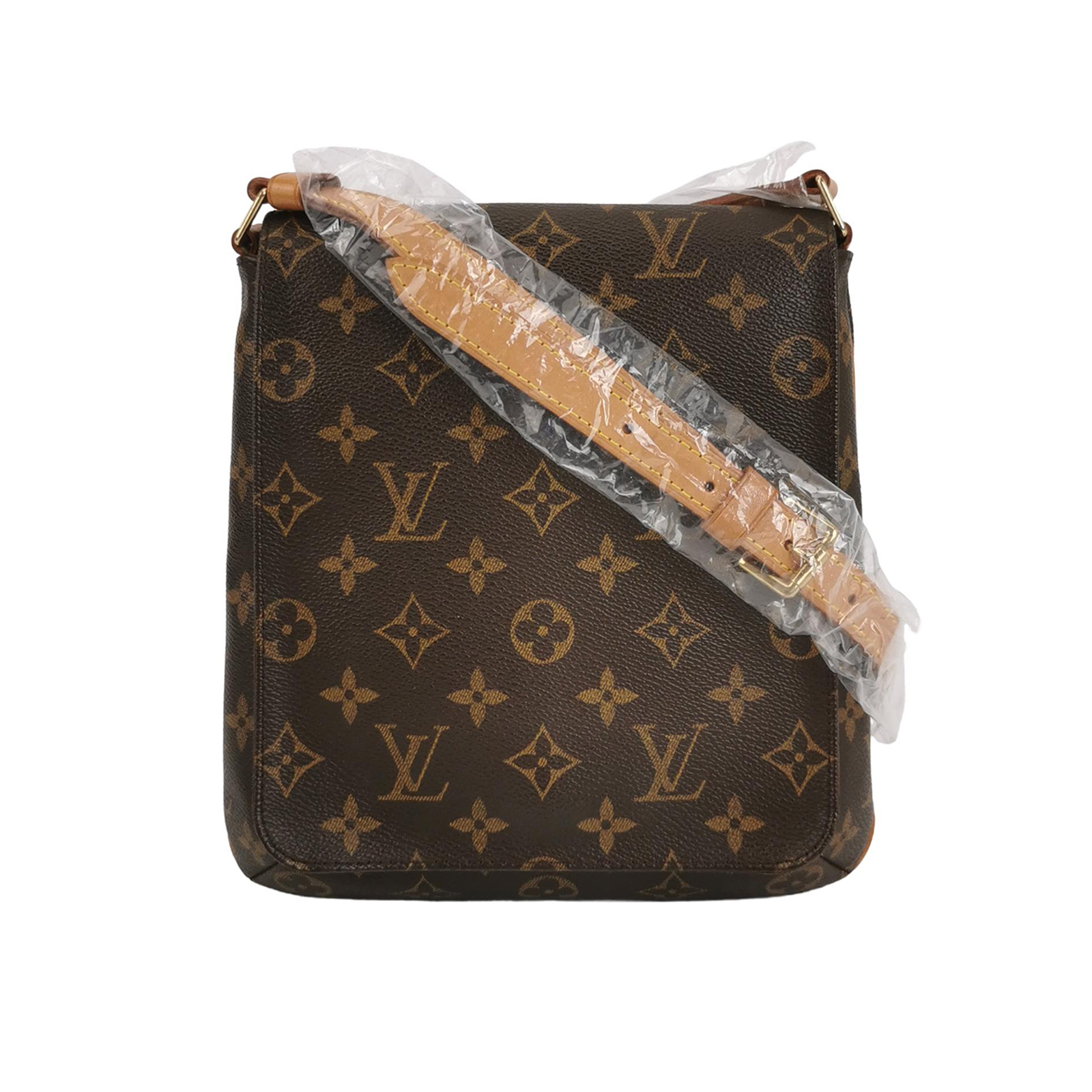 Musette王菲包中号植鞣革Monogram印花翻盖中古单肩包