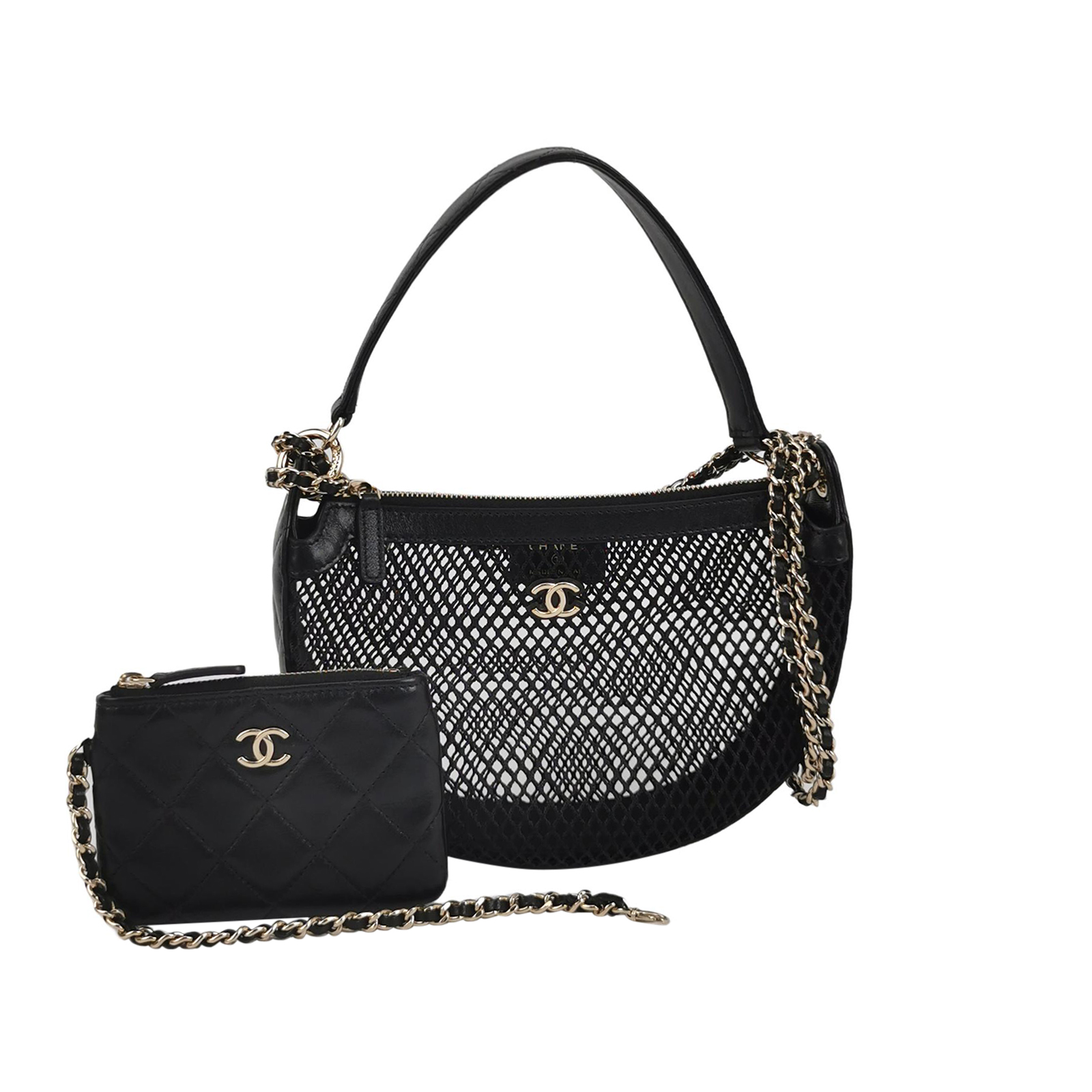 羊皮纯色镂空双C标识子母包单肩包